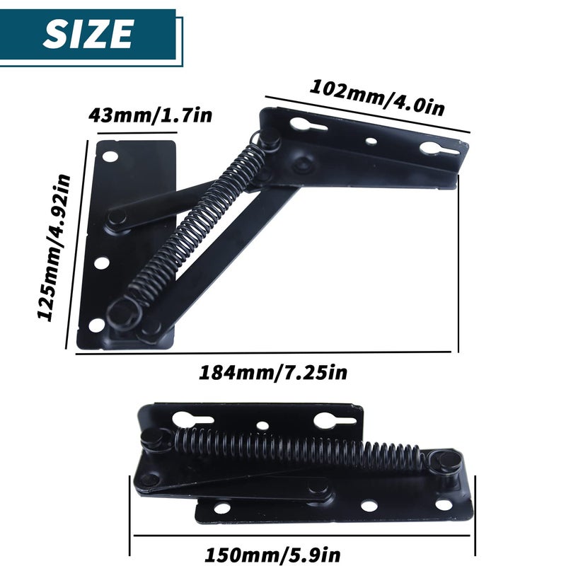 SUUJI 80 Degree Foldable Lifting Bracket - 1 Pair Heavy Duty Spring Hinges widely Used in Folding Sofa Bed Corner Cabinet,Bench Seat,Toy Box Chest, Furniture Storage Support Hinges Black - Image 2